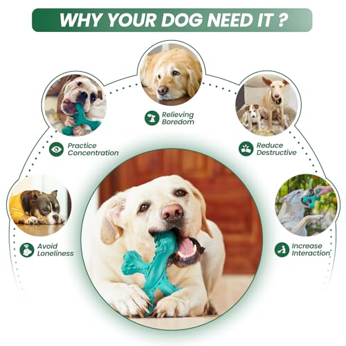 Dog Chew Toys for Aggressive Chewers Large Breed,Indestructible Bones Toy，Durable Cleaning Toothbrush Natural Rubber Dog Toys… (Blue) - color: Blue