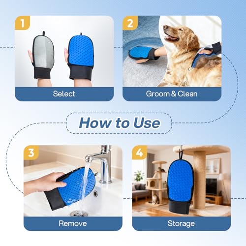 CLEANGOR 2 Pack Electrostatic Pet Hair Removal Grooming Gloves | Reusable pet hair remover for dogs & cats, works on sofa, carpet, car seats, clothes and furniture.