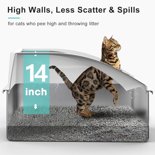 AIPERRO Stainless Steel Litter Box | XXL Deepened 8" Design Enclosed Box with Lid for Big Cats | High Sided, Anti-Urine Leakage | Non-Stick Bottom & Includes Litter Mat & Metal Scoop - color: Silver Grey, size: XX-Large