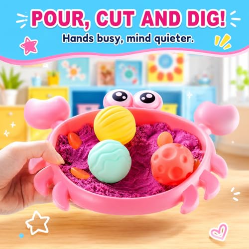 Carolart Mini Crab Sandbox, Sensory Bin with Color Changing Sand | Ocean sensory kit with sensory balls and tools, ocean sensory play toy, gift for boys girls ages 3-8 - style: Crab