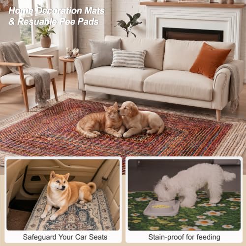 Washable Pee Pads for Dogs, Reusable Puppy Potty Training Pads, Ultra-Absorbent Thick Waterproof Leak-Proof Non-Slip Pads & Mat for Crate, Playpen, Floor, Whelping & Housebreaking , 2 Pack 36"x72" - color: Sisal Bohemian Print, size: 36" ×72"(pack of 2)