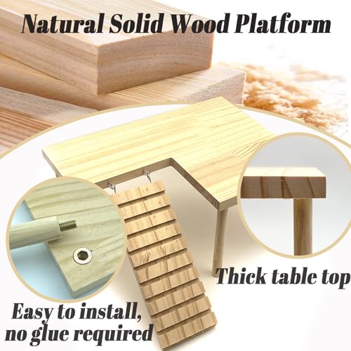 Wooden Hamster Platform with Legs, Small Syrian Hamsters Climbing Platforms with Ramp Kit Wood Ladder Bridge Rat Playing Toy Standing Table Gerbil Cage Accessories - size: Small