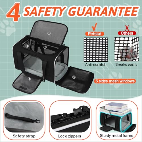 Small Pet Carrier 17"x11"x9.5" with Wheels Airline Approved, Black | for Alaska Airlines, Lockable Safety Zippers and Anti-Scratch Mesh, Pets Under 10 lbs - color: Black and Wheeled, size: 17.0"L x 11.0"W x 9.5"H