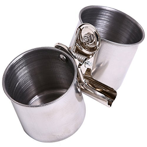 QBLEEV Bird Water Feeder Dishes, Bird Food Hanging Bowl for Cage Coop Cups | Stainless steel birdcage bowls feeding perches play stand with clamp, parrot pet animal hamster cage, easy to install - color: water and food cups