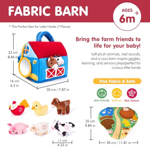 hahaland Baby Toys 6-12 Months, Surprise Barn Farm Animals with Sounds Word | 6PCS Farm Toys Montessori Toys for 6 Month Old Baby Gifts Toddlers Christmas Birthday Gift 1 Year Old Boy Girl Gifts