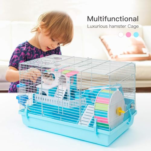 ROBUD Large Hamster Cage Gerbil Haven Habitat Small Animal Cage (Blue)