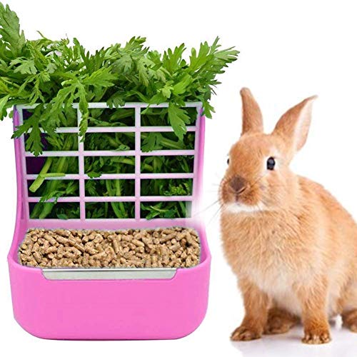 Hay Food Bin Feeder, Hay and Food Feeder Bowls Manger Rack for Rabbit Guinea Pig Chinchilla and Other Small Animals (Pink) - color: Pink