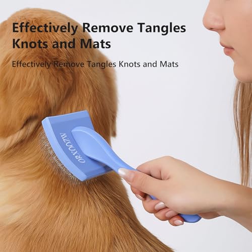 3PCS Slicker Brush for Dogs & Pet Comb,Professional Dog Grooming Brush (Goldendoodles,Poodles,Labradoodles) with Extra Long Pins to Effectively Remove Tangles, Knots,Mats Hair Collection Bottle (Blue) - color: Blue