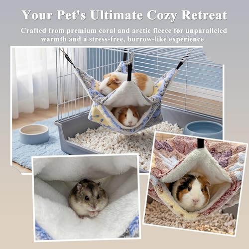 2 Pack Guinea Pig Hammock, Rat Hammock, Double Layer Bed | Cozy double-layer fleece hammock for rats, guinea pigs & more. Warm hideout, sturdy hooks, washable cage accessories.