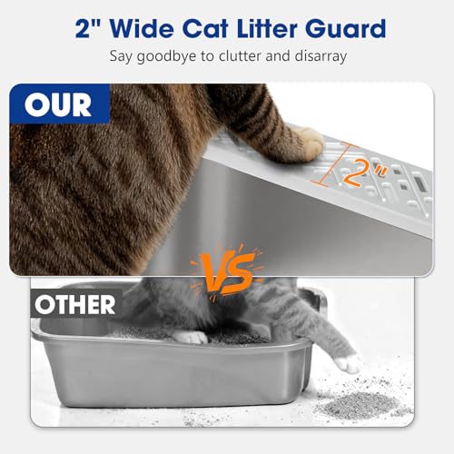 Stainless Steel Litter Box with Lid, Kitten Metal Cat Litter Boxes High Sided Enclosed for Small Cat and Injured Cats Rabbit, Anti-Urine Leakage | Non-Stick Bottom & Includes Scoop - color: 1PACK-(Small)Silver Gray, size: Small