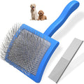 2PCS Slicker Brush for Dogs & Pet Comb,Professional Dog Grooming Brush (Goldendoodles,Poodles,Labradoodles) with Extra Long Pins to Effectively Remove Tangles, Knots and Mats (Blue, Large) - color: Blue, size: Large