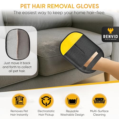 1 PC Pet Hair Removal Gloves & Brush for Cats & Dogs – Electrostatic Lint Remover Mitts – Reusable Fur Cleaning Glove for Couch, Clothes, Car & Furniture – Easy Grooming Magic Brush