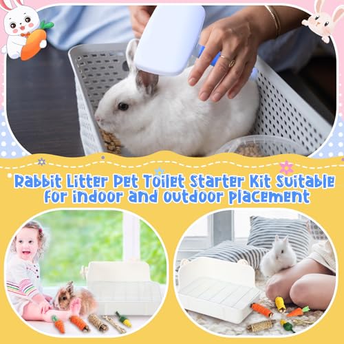 20 Pcs Rabbit Starter Kit Small Bunny Litter Box Animal Grooming Kit with Hanging Pet Bowls Water Bottle Bunny Toys Flannel Blankets with Cleaning Set for Guinea Pig Rabbit Accessories(Blue) - color: Blue