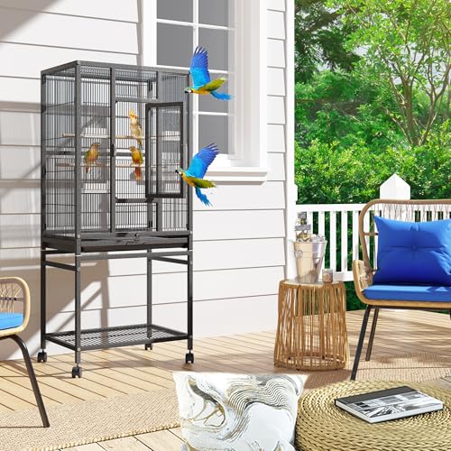 YITAHOME 53 inches Bird Cages for Parakeets, Parrot, Cockatiel, Pigeon | Bird Cages for Parakeets, Parrot, Cockatiel, Pigeon, Birdcage Cover and Bird Cage Seed Catcher - color: Black