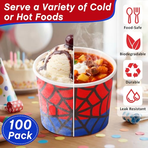 Jingmore 100 Pcs Ice Cream Paper Cups Bulk 8 oz Disposable Dessert Bowls for Hot or Cold Food Snack Treats Gift for Birthday Summer Party Favor Decoration(Spider) - style: Spider