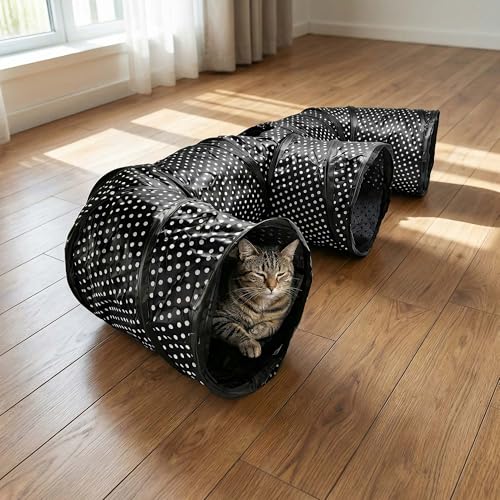 E-Shaped Cat Tunnel, 3-Way Interactive Triple Tube Toy for Indoor Cats, Collapsible Pet Play Maze with Peek-a-Boo Holes, Durable Hideout for Kittens, Puppies, Bunnies & Small Animals (E) - size: E