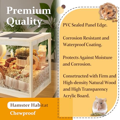 PROLEE Hamster Cage with Metal Mesh Top, Chewproof Wooden Guinea Pig Cages, Mice and Rat Habitat,Large Hamster Cages with Acrylic Sheets Solid Built (40X20X20 Inch) - size: 40.0"L x 20.0"W x 20.0"H