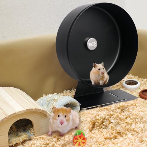 11.8" Aluminum Alloy Silent Hamster Exercise Wheel | Noiseless Running Wheel for Syrian Hamsters, Fancy Rat, Hedgehogs and Small Pets (Base-Black) - color: Black