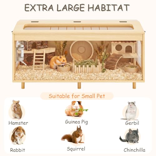 Wooden Hamster Cage, 39.4" Large Small Animal Cage with 19.7" Tall Habitat, Openable Top, Chew-Resistant Acrylic Panels, Wood Enclosure for Gerbil & Guinea Pig (39.4 * 15.75 * 19.7 inch) - size: 39.4"L x 15.8"W x 19.7"H