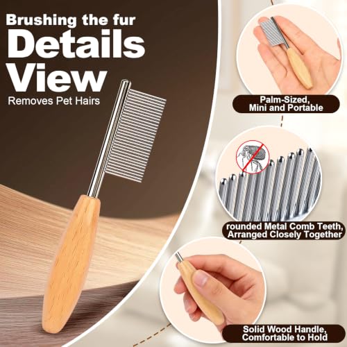 HOP Small Dog Comb with Wooden Handle Dog Eyes&Face Metal Comb | Pet Fine Tooth Flea Comb,Pet Grooming Tool for Dogs Cats Rabbits Guinea Pigs Gentle Remove Loose Hair Tangles Dirt Fleas