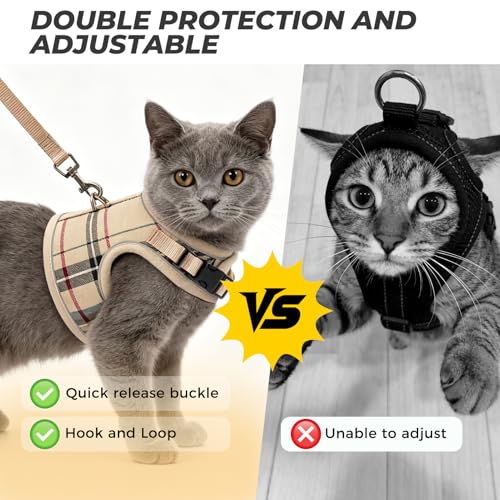BINGPET Cat Harness and Leash Set, Escape Proof and Adjustable, Small | Step-in Vest, Lightweight Soft Breathable Mesh, Hook & Loop, Easy Control for Kittens & Small Cats Walking Travel - color: Plaid, size: Small
