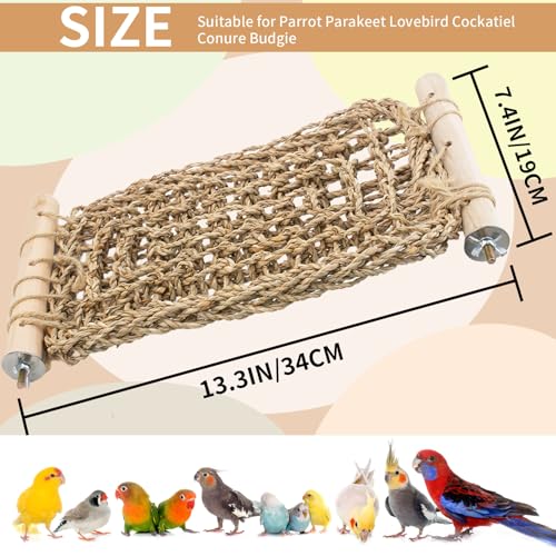 FlidRunest Conure Ladder Perch for Cage, Bird Seagrass Ladder Bridge Exercise Stands, Natural Hand-Woven Parrot Net Climbing Chewing Hammock, Cage Accessories - size: A(Only Seagrass Mat)
