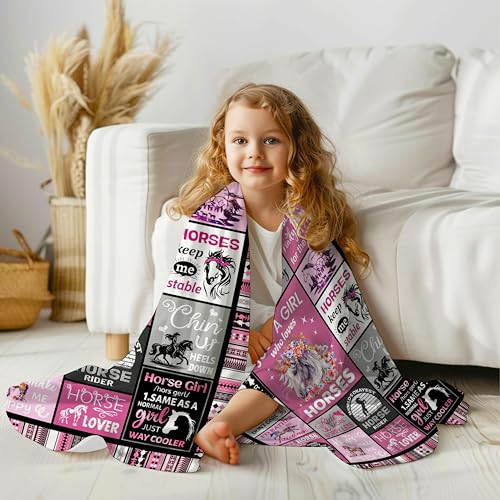 Horse Blanket for Girls Women Horse Lovers Birthday Gifts Decor Soft Flannel Throw Blanket 50" x 40" - color: Pink Horse