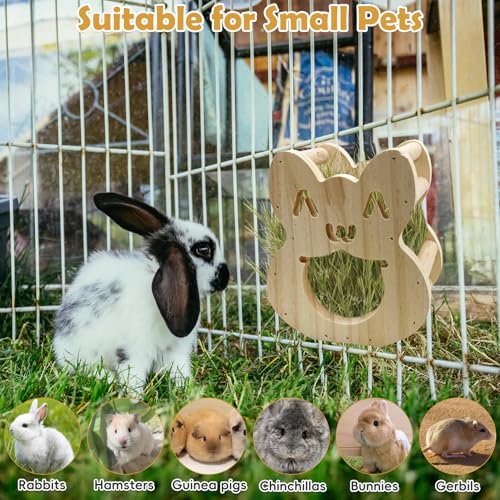 Tfwadmx Rabbit Wooden Hay Feeder Alfalfa Timothy Hay Dispenser Hamster Hanging Fixed Feeding Manger Squirrel Cute Less Mess Grass Dispenser for Bunny Guinea Pig Small Animals