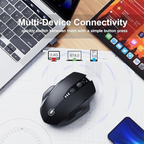 Uineer Bluetooth Mouse, Tri-Mode Wireless, Rechargeable, 3-Device Switch | Dual Bluetooth plus 2.4G connectivity, Multi-Device switching and a visible rechargeable battery level - color: Yellow