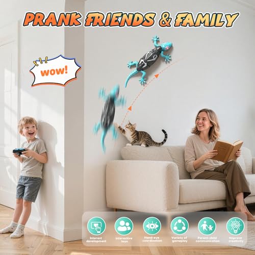 KETIEE RC Wall Crawler Gecko: Wall Climbing Gecko Toy for Kids, Remote Control Climbing Lizard with Led Glowing Eyes, Rechargeable Floor Ceiling Crawling Robot Prank Toy, Gift for Boy Girl 3+Years Old
