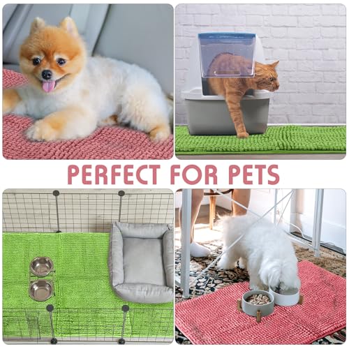 4 Pcs Guinea Pig Cage Liner 16 x 24 Inch Washable Chenille Pee Pads Pet Dog Cat Bedding Training Mat Reusable for Small Animals Puppy Bunny Hamster Chinchilla - color: Green Pink, size: 16 x 24 Inch, style: Low Pile Chenille