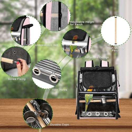 Bird Carrier Bag with Indestructible Stainless Steel Mesh, Bird Travel Cage with Stand, Easy to Clean Backpack for Parrot, Portable Bird Travel Bag, Pink - color: Pink