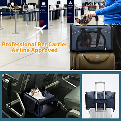 ‌Petsfit Airline Approved Pet Carrier for Small Cats, 15x8x10 TSA Approved Carrier, with Removable Dual-Sided Padding (2-Way Placement) - Fits Under Most Airplane Seats, Escape Proof (Navy) - color: Navy, size: 16.5"L x 8.6"W x 11.0"H