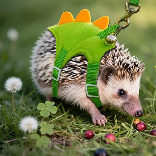 Ferret Harness and Leash Set Dinosaur Shaped Guinea Pig Leash Hedgehog Hamster Rat Harness Adjustable Ferret Stuff Hedgehog Accessories for Rabbit Bunny Teacup Chihuahua Mouse Small Pet, Green