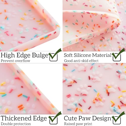 Ptlom Dog Food Mat Anti-Slip Dog Bowl Mats for Food and Water, Waterproof Pet Placemat Prevents Messy Spill to Floor, Silicone Puppy Feeding Tray for Small, Medium and Large Dogs Cats, Pink - color: Donut-Pink, size: 11.8"L x 11.8"W