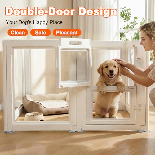 Clear Acrylic Dog Playpen,Indoor Dog Pen,23.6" H,8 Panels | White,Puppy Playpen with Tool-Free Assembly,Dog Play Pen Indoor & Kennel Whelping Cage for dogs,cats & rabbits - size: 23.6"H-8PCS