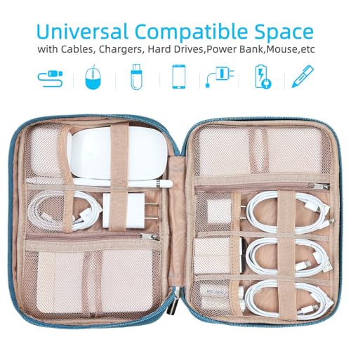 NISHEL Travel Cord Organizer, Electronic Cable Accessories Storage Bag | Bag for chargers, cables, phones, hard drives, USB devices and SD cards, ideal for travel and daily use, Lake-Blue - color: Lake-Blue