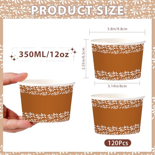 120Pcs 12oz Mexican Cielito Lindo Ice Cream Cups for Hot or Cold Food | De Barro Mexicanos Dessert Bowls Disposable Snack Cups for Mexico Fiesta Cinco De Mayo Baby Shower Wedding Bday Party Favor - style: Brown Dessert Cup