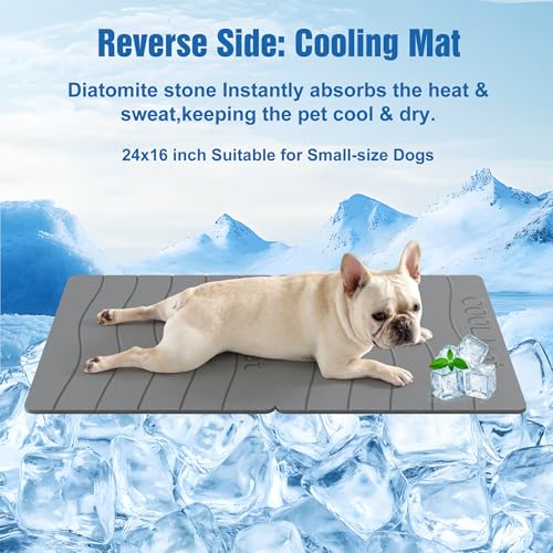 Double-Side 2 in 1 Stone Pet Food Mat & Cooling Mat (24"*16") | Instant dry water absorbing Diatomite Stone Dog Bowls Drying Mat & Heat dissipating Pet Cooling Mat. Bite-Proof & Non-slip. - color: DARK GREY, size: 24"*16"