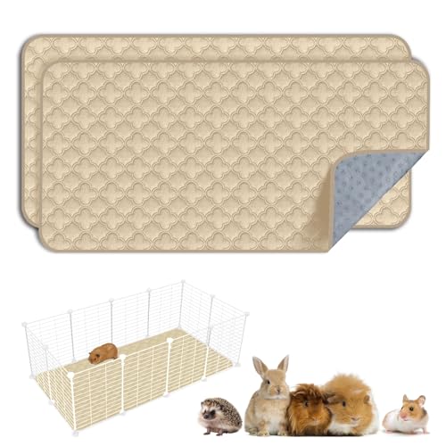 FunFurry Washable Guinea Pig Cage Liner - 2 Pack Reusable Washable Pee Pads，Waterproof Guinea Pig Bedding for Small Animal - Rabbit Bunny Hamster Puppy (Cream, 24" X 47" - 2 Pack) - color: Cream, size: 24" X 47" - 2 Pack