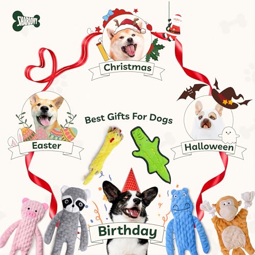 SHARLOVY No Stuffing Dog Toys Crinkle Squeaky, Long Lasting Chews for Aggressive, Durable Plush Dog Puppy Chew Toys for Teething, with 6 Tough Layers for Small Medium Large Breed-5pack,Large | Durable Plush Dog Puppy Chew Toys for Teething, with 6 Tough L