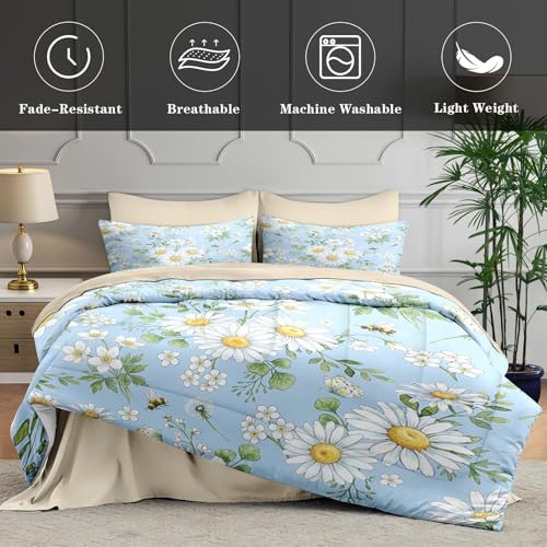 WeCozy Twin Comforter Set with Sheets, 5 Pieces Wildflower Daisy Bedding | Bed in A Bag for All Season, Flower Botanical Floral Daisies, Pillowcase & Sham for Kids and Adults - color: Daisy Flower, size: Twin
