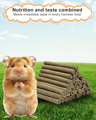 40PCS Timothy Hay Chew Sticks for Small Animals, High Fiber Dental Treats & Cage Enrichment Chews for Hamsters, Rabbits, Guinea Pigs, Chinchillas, Gerbils and Small Pets