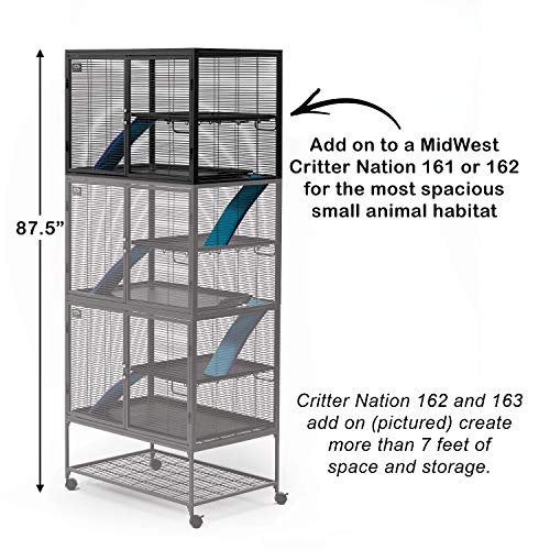 Critter Nation by MidWest Homes for Pets Add-On Unit, Small Animal Cage Extension for Rats, Chinchillas, Ferrets and Sugar Gliders, with Full-Width Doors, Ramps, Resting Shelf and Removable Base Pan - color: Black: 1/2 Inch Wire Spacing: Critter Nation, s