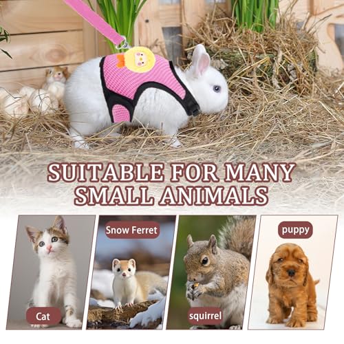 4-Pack Rabbit Harness and Leash Set, Rabbit Leash and Harness Set Escape Proof, Adjustable, with 2 Pendants, for Ferrets Pigs Puppies Small Animals Pets Outdoor Walking Supplies (Pink/Blue)