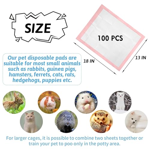Tfwadmx Rabbit Pee Pads 100 Pcs 18"× 13" Disposable Cage Liners Leak-Proof Super Absorbent Potty Training Pad for Puppy Guinea Pigs Hedgehog Hamsters Chinchillas Cats and Other Small Animals - size: 100 Pcs-18" x 13" (Pink)
