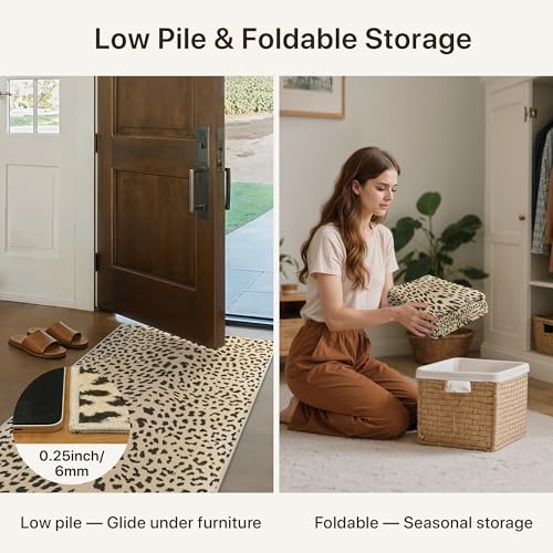 2x10 Leopard Runner Rug Hallway Bathroom Kitchen Washable Non Slip | Cheetah Animal, Beige Brown, Entryway Bedroom Laundry Room Bedside, Soft Morden Cool, Thin Low Pile Foldable, Water Repellent - color: Leopard / Beige and Brown, size: 2' x 10' (Rectangu