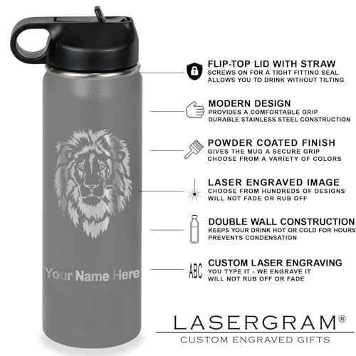 LaserGram Personalized 20oz Water Bottle, Snail (Gray) | Engraved Gift, Vacuum Insulated Stainless Steel, Flip-Top Straw Lid, Laser Engraved With Your Name - color: Gray, size: 20 Ounces