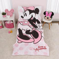 Disney Minnie Mouse Pink, White and Black 4 Piece Toddler Bed Set with Comforter, Fitted Bottom Sheet, Flat Top Sheet, Standard Size Pillowcase - color: Minnie Mouse Pink