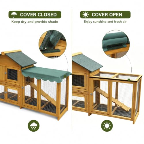 Outdoor Rabbit Hutch, Wooden Rabbit House, Equipped with Rainproof roof, Removable Pull-Out Tray and ramp. Made of Solid Wood, Suitable for Rabbits, Chickens and Ducks.Rabbit cage